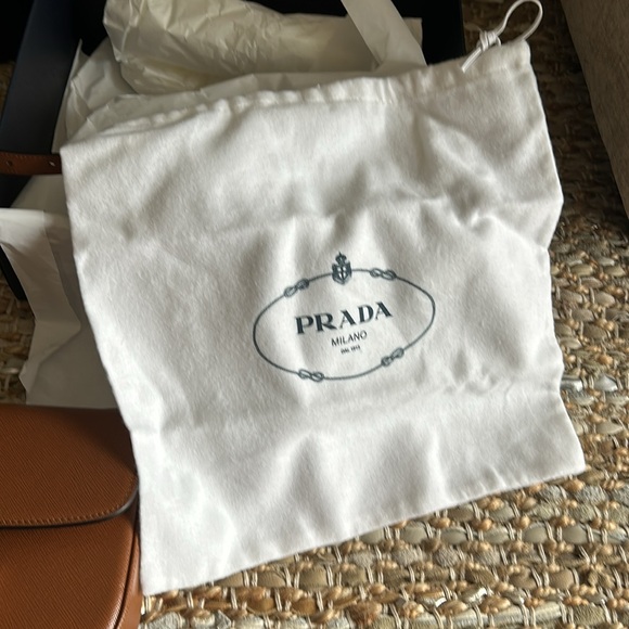 prada "embleme flap" small saffiano COGNAC purse BRAND NEWWW - Picture 14 of 17